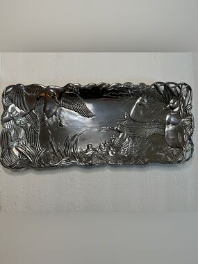 VERY RARE  Vintage Arthur Court Decorative Metal Duck Tray - Silver Finish